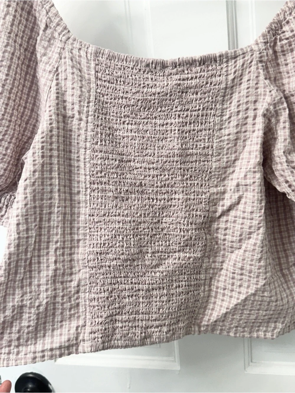 Madewell Seersucker Hopewell Puff Sleeve Crop Top Plaid Purple L